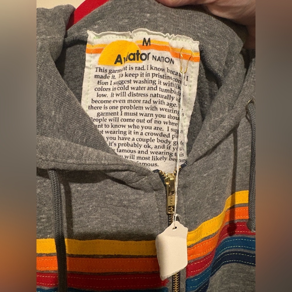 Aviator Nation 5 STRIPE HOODIE - HEATHER GREY Medium NWT - Picture 5 of 6